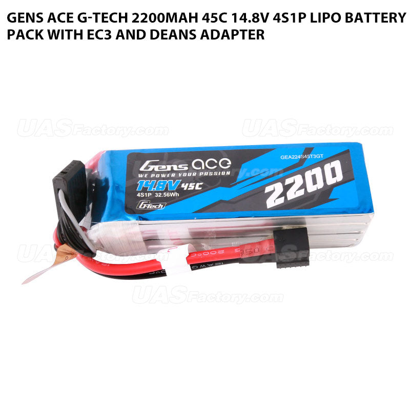 Gens Ace G-Tech 2200mAh 45C 14.8V 4S1P Lipo Battery Pack With EC3 And Deans Adapter