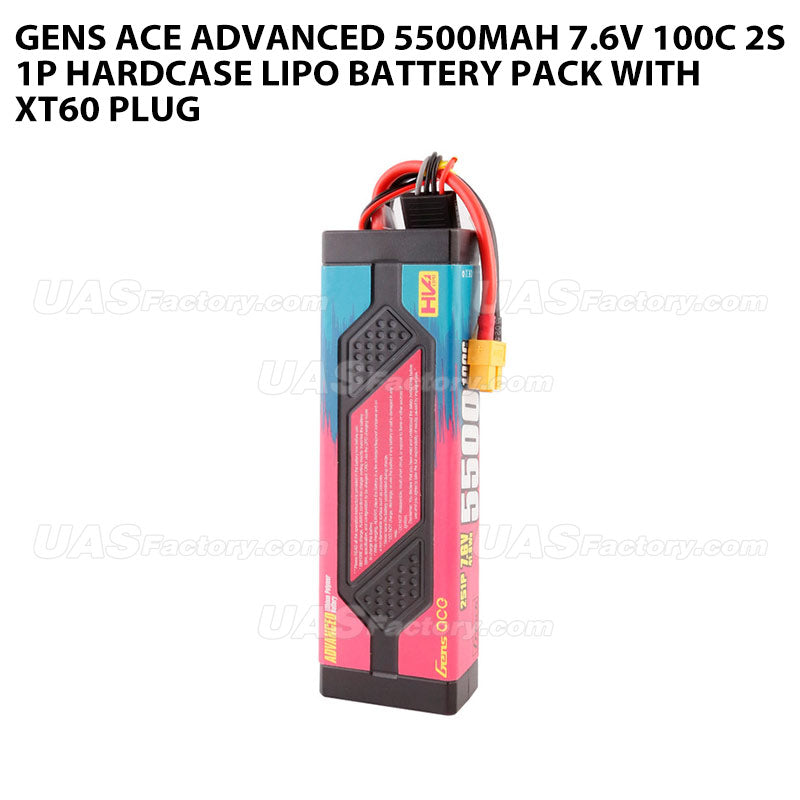 Gens Ace Advanced 5500mAh 7.6V 100C 2S1P HardCase Lipo Battery Pack With XT60 Plug