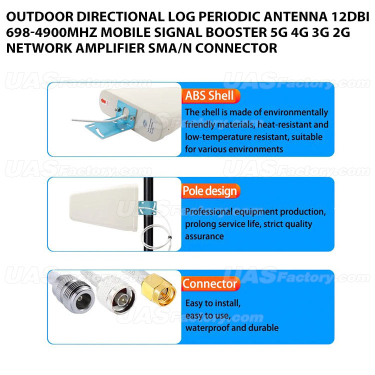 Outdoor Directional Log Periodic Antenna 12dBi 698-4900MHz Mobile Signal Booster 5G 4G 3G 2G Network Amplifier SMA/N Connector