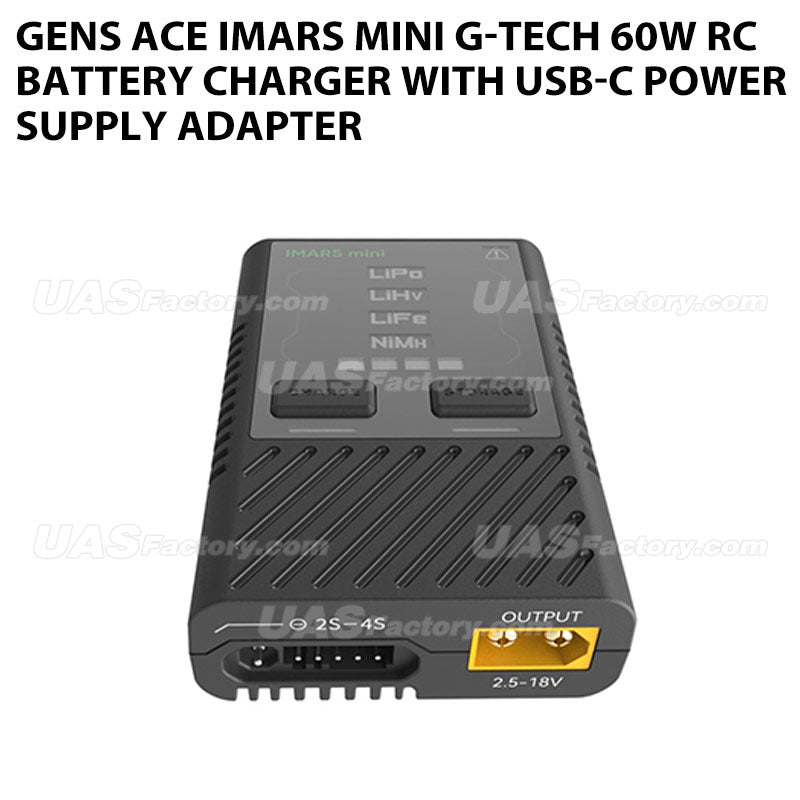 Gens Ace IMARS Mini G-Tech 60W RC Battery Charger With USB-C Power Supply Adapter