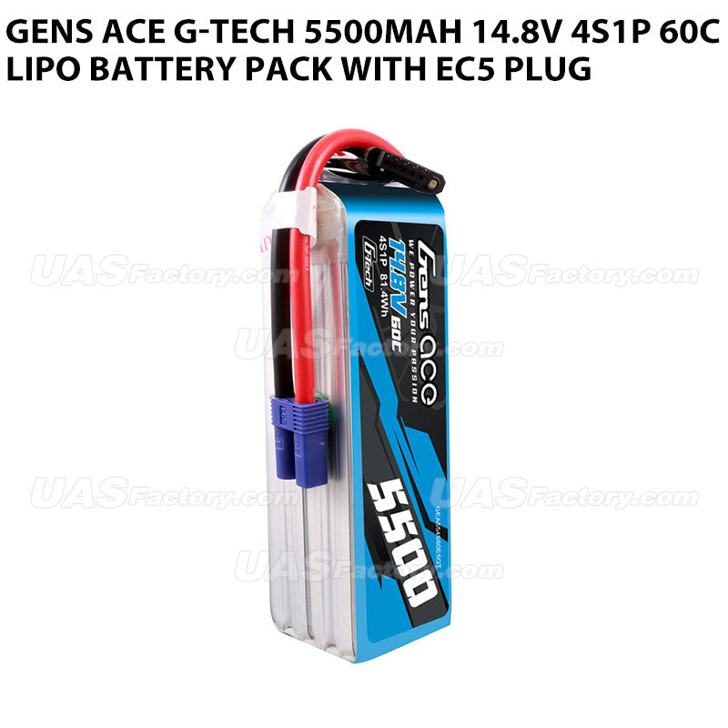 Gens Ace G-Tech 5500mAh 14.8V 4S1P 60C Lipo Battery Pack With EC5 Plug