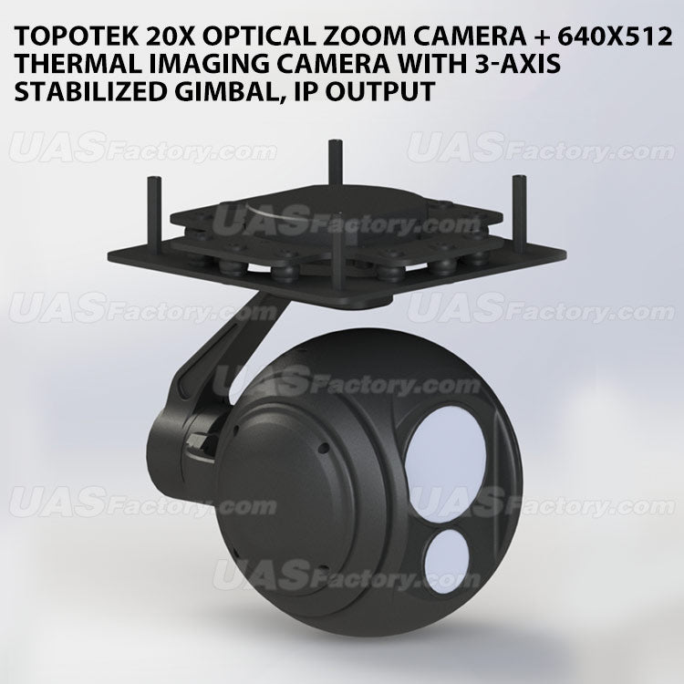 Topotek 20x Optical Zoom Camera + 640x512 Thermal Imaging Camera with 3-Axis Stabilized Gimbal, IP output