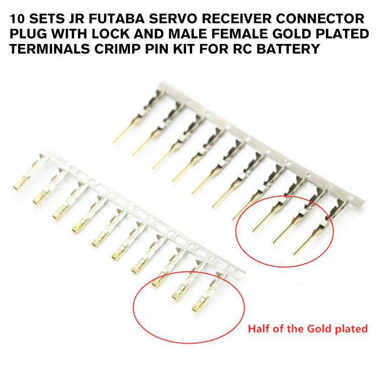 10 sets Jr Futaba Servo Receiver Connector Plug with Lock and Male Female Gold Plated terminals Crimp Pin Kit for RC battery