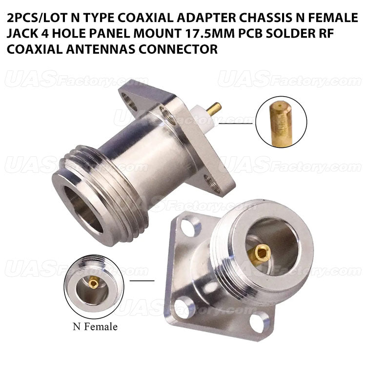 2pcs/Lot N Type Coaxial Adapter Chassis N Female Jack 4 Hole Panel Mount 17.5mm PCB Solder RF Coaxial Antennas Connector