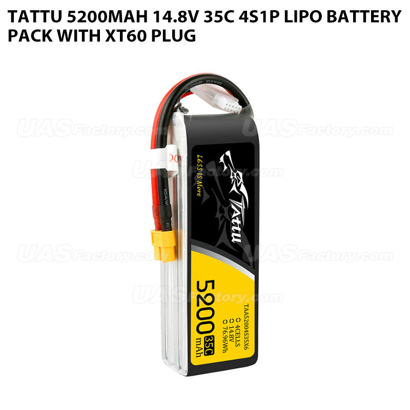 Tattu 5200mAh 14.8V 35C 4S1P Lipo Battery Pack With XT60 Plug