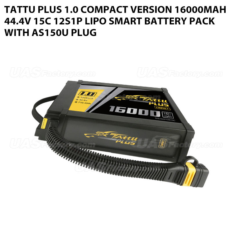 Tattu Plus 1.0 Compact Version 16000mAh 44.4V 15C 12S1P Lipo Smart Battery Pack With AS150U Plug