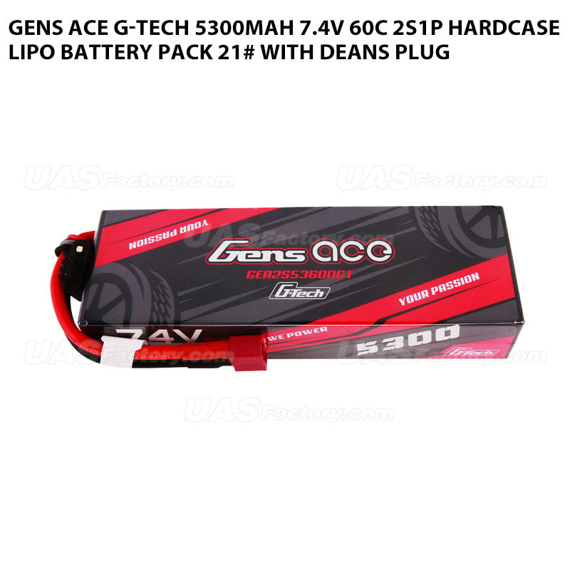 Gens Ace G-Tech 5300mAh 7.4V 60C 2S1P HardCase Lipo Battery Pack 21# With Deans Plug