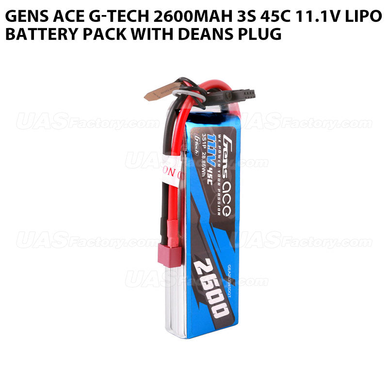 Gens Ace G-Tech 2600mAh 3S 45C 11.1V Lipo Battery Pack With Deans Plug