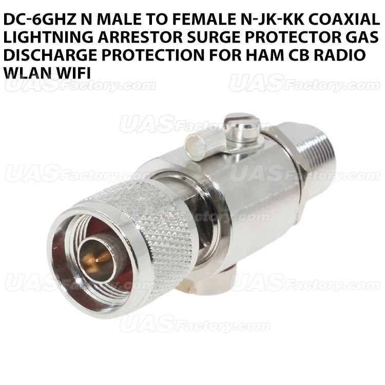 DC-6GHz N Male to Female N-JK-KK Coaxial Lightning Arrestor Surge Protector Gas Discharge Protection for HAM CB Radio WLAN WiFi