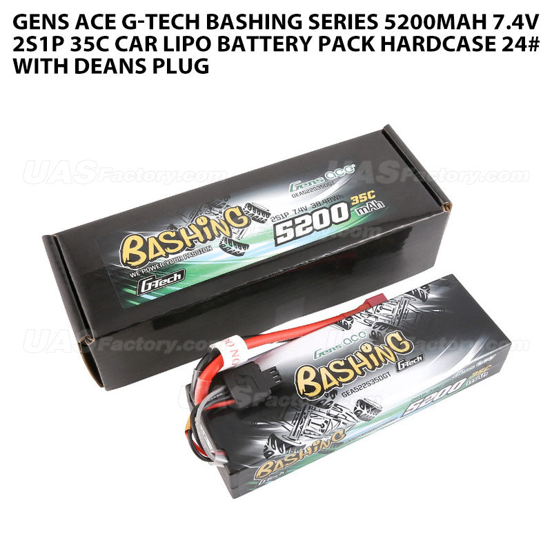 Gens Ace G-Tech Bashing Series 5200mAh 7.4V 2S1P 35C Car Lipo Battery Pack Hardcase 24# With Deans Plug