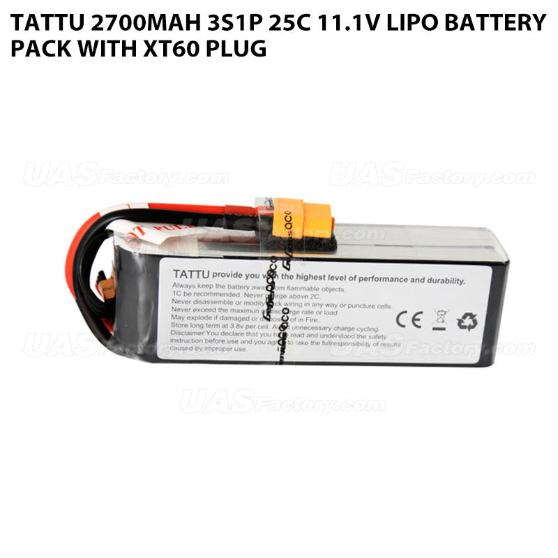 Tattu 2700mAh 3S1P 25C 11.1V Lipo Battery Pack With XT60 Plug