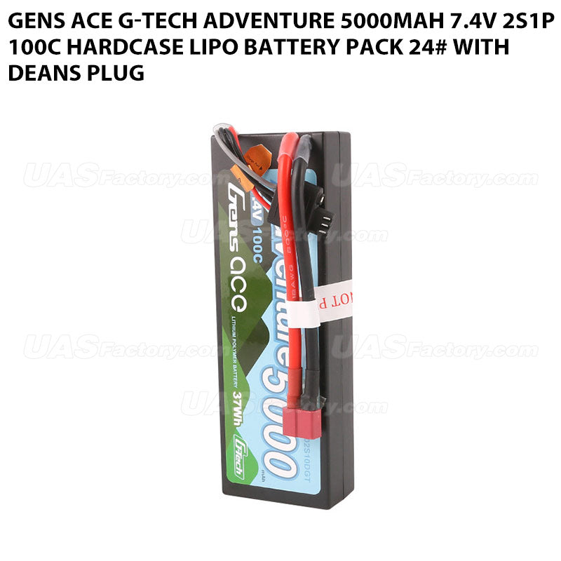 Gens Ace G-Tech Adventure 5000mAh 7.4V 2S1P 100C HardCase Lipo Battery Pack 24# With Deans Plug