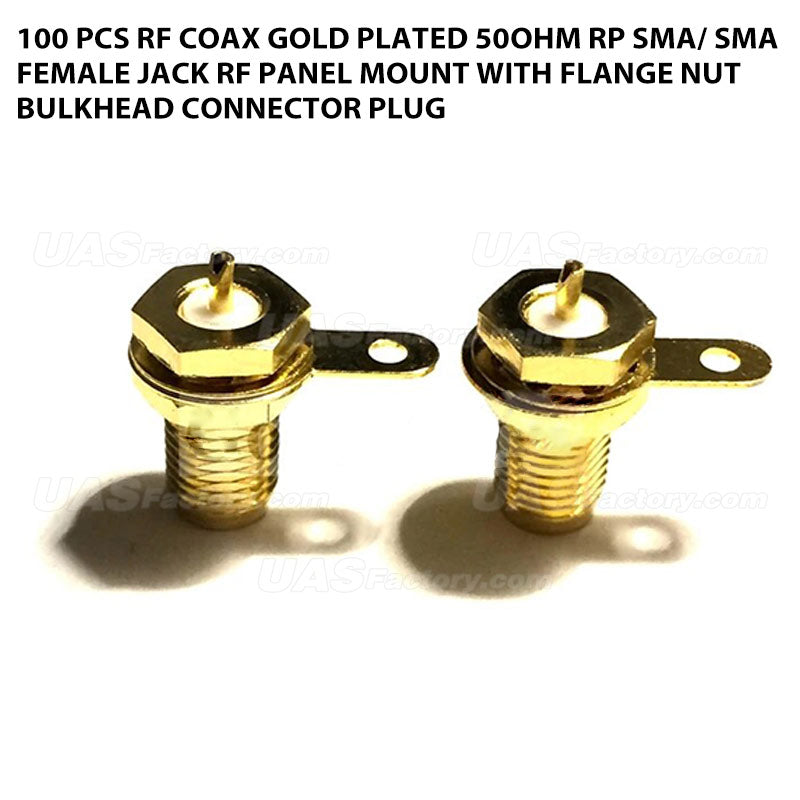 100 Pcs RF Coax Gold Plated 50ohm RP SMA/ SMA Female Jack RF Panel Mount with flange nut bulkhead Connector Plug