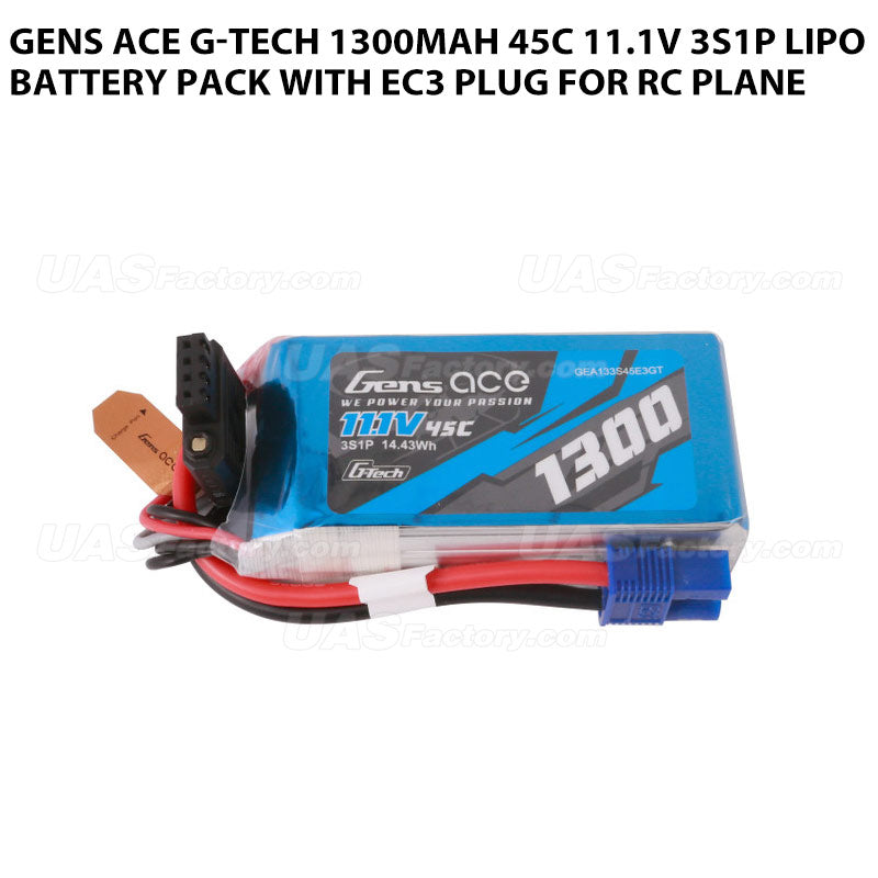 Gens Ace G-Tech 1300mAh 45C 11.1V 3S1P Lipo Battery Pack With EC3 Plug For RC Plane