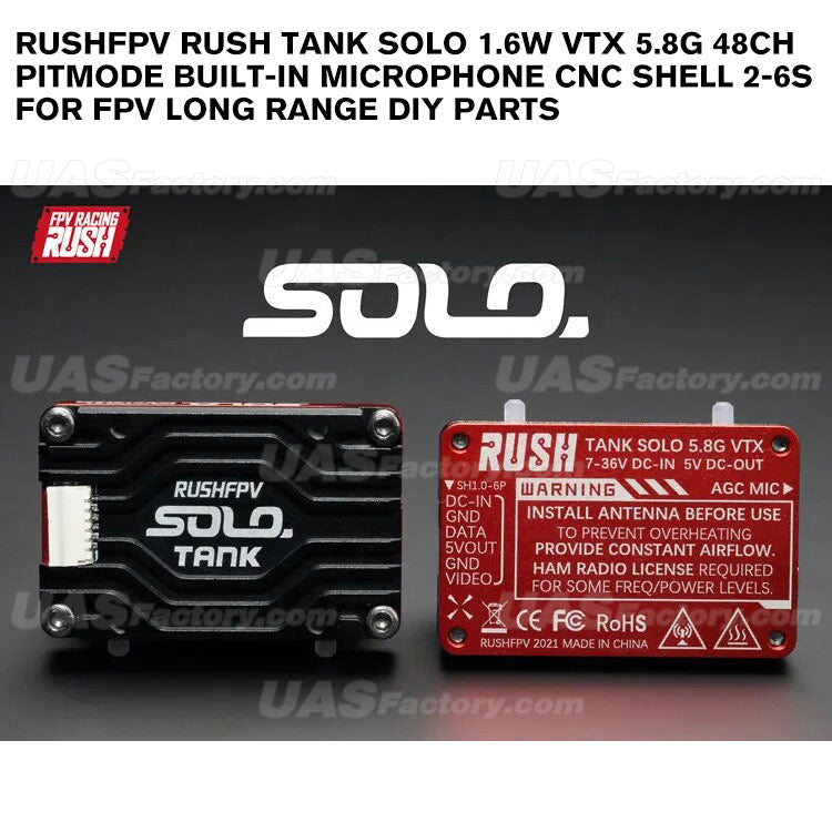 RUSHFPV RUSH TANK SOLO 1.6W VTX 5.8G 48CH PitMode Built-in Microphone CNC Shell 2-6S for FPV Long Range DIY Parts