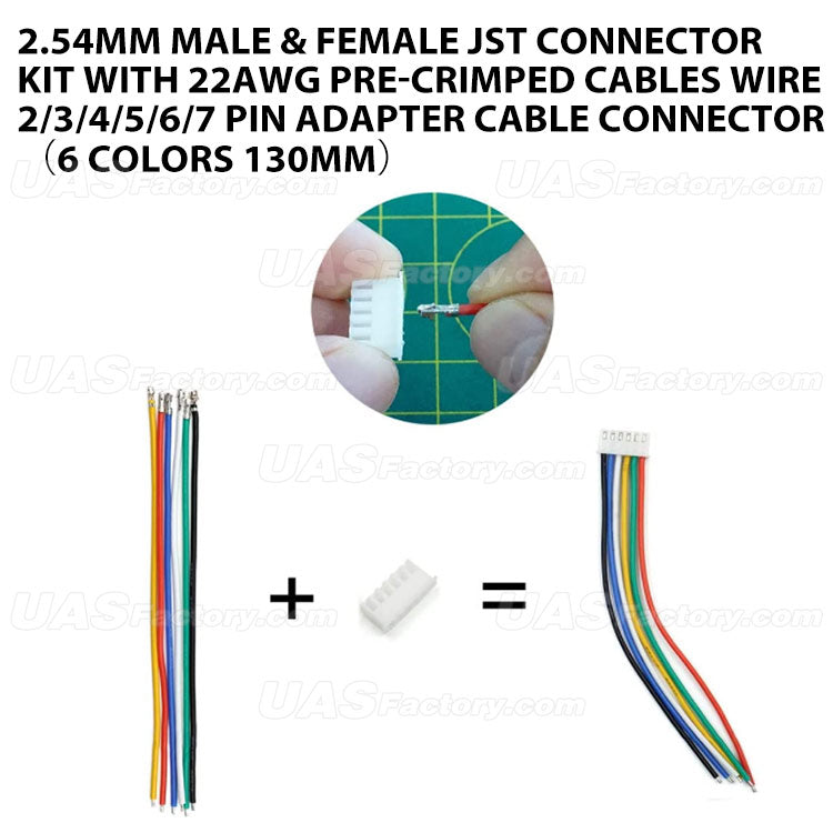 2.54MM Male & Female JST Connector Kit with 22AWG Pre-Crimped Cables Wire 2/3/4/5/6/7 Pin Adapter Cable Connector（6 Colors 130mm）