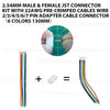 2.54MM Male & Female JST Connector Kit with 22AWG Pre-Crimped Cables Wire 2/3/4/5/6/7 Pin Adapter Cable Connector（6 Colors 130mm）