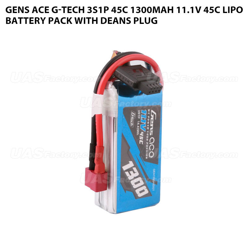 Gens Ace G-Tech 3S1P 45C 1300mAh 11.1V 45C Lipo Battery Pack With Deans Plug