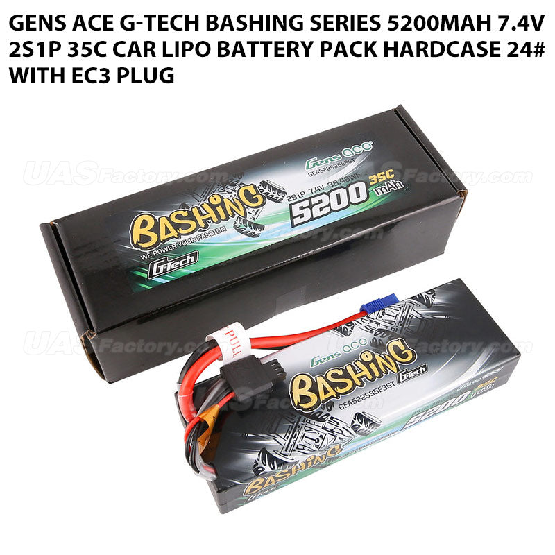 Gens Ace G-Tech Bashing Series 5200mAh 7.4V 2S1P 35C Car Lipo Battery Pack Hardcase 24# With EC3 Plug