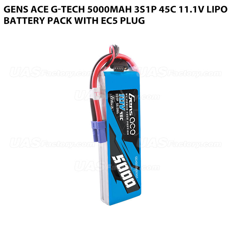 Gens Ace G-Tech 5000mAh 3S1P 45C 11.1V Lipo Battery Pack With EC5 Plug