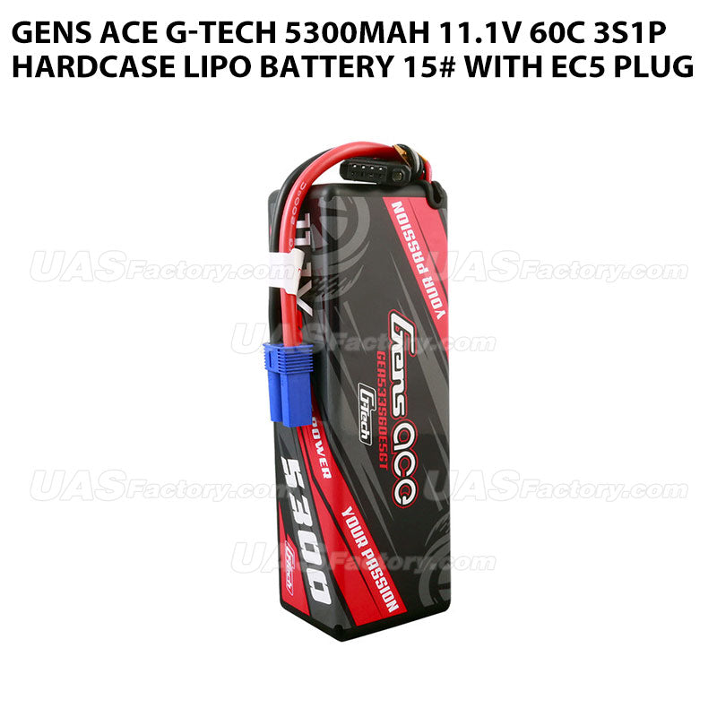 Gens Ace G-Tech 5300mAh 11.1V 60C 3S1P HardCase Lipo Battery 15# With EC5 Plug