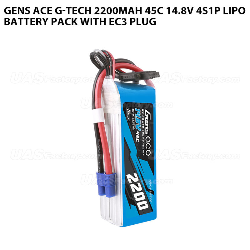 Gens Ace G-Tech 2200mAh 45C 14.8V 4S1P Lipo Battery Pack With EC3 Plug