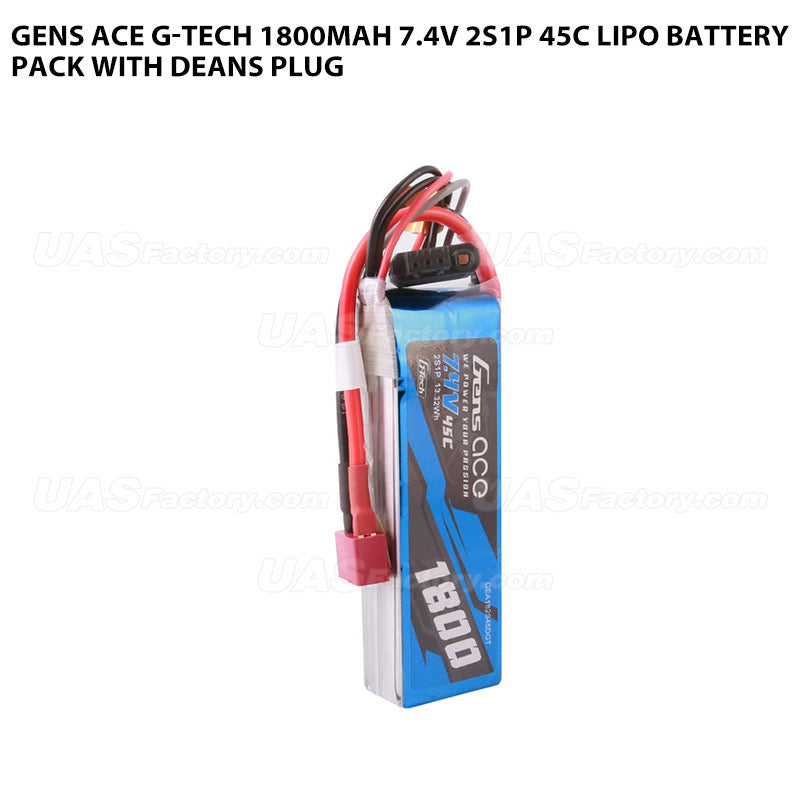 Gens Ace G-Tech 1800mAh 7.4V 2S1P 45C Lipo Battery Pack With Deans Plug