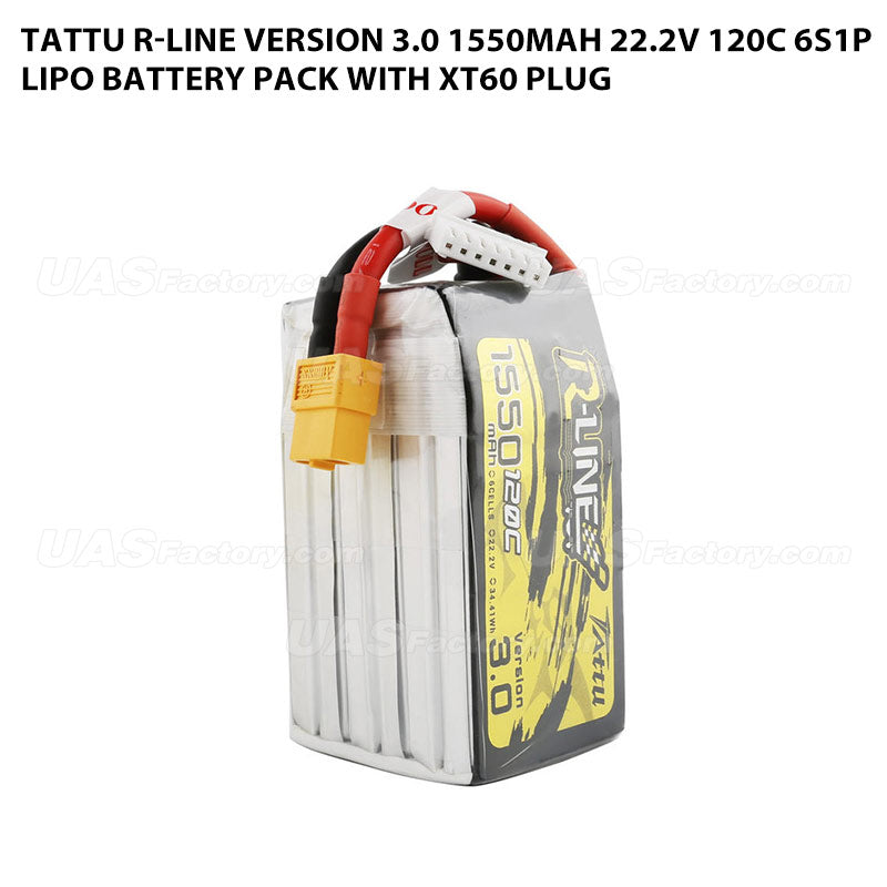 Tattu R-Line Version 3.0 1550mAh 22.2V 120C 6S1P Lipo Battery Pack With XT60 Plug