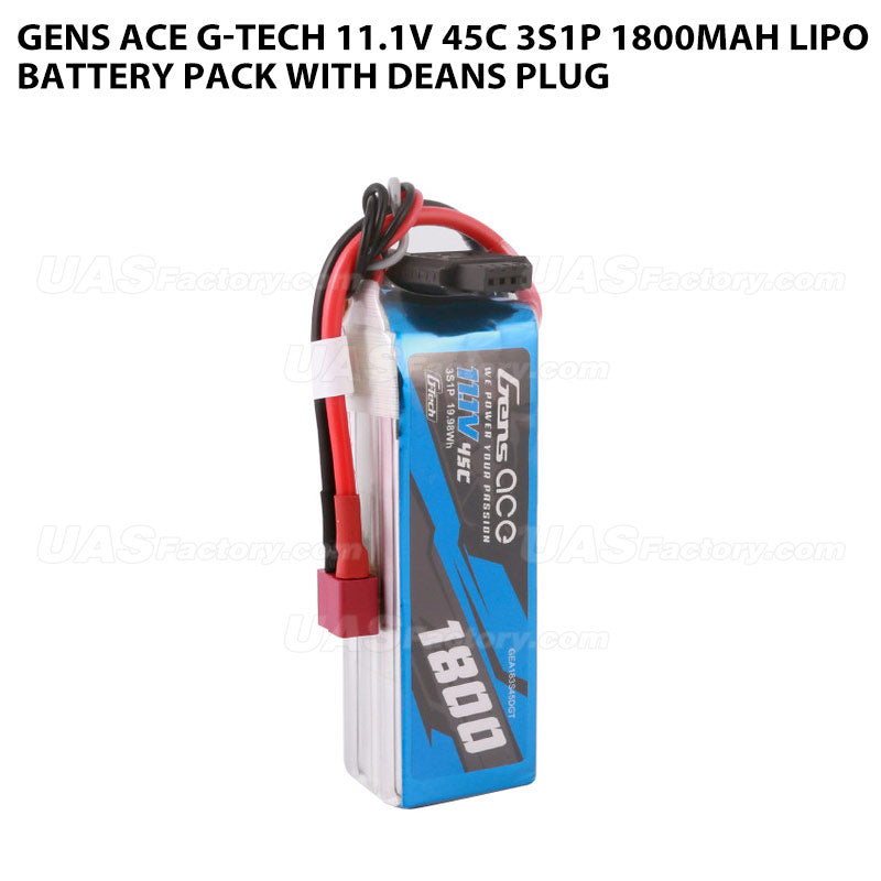 Gens Ace G-Tech 11.1V 45C 3S1P 1800mAh Lipo Battery Pack With Deans Plug