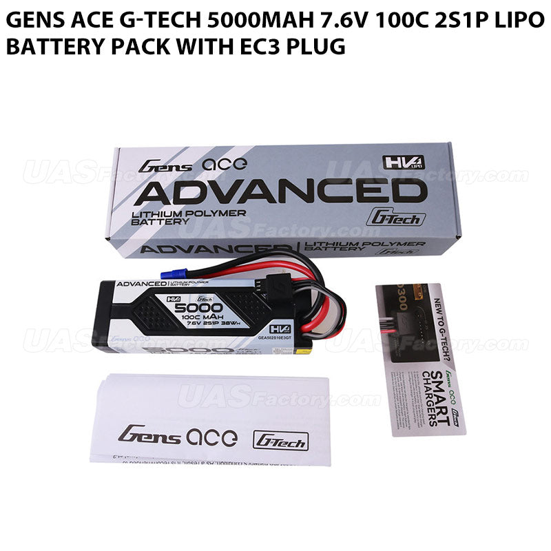 Gens Ace G-Tech 5000mAh 7.6V 100C 2S1P Lipo Battery Pack With EC3 Plug