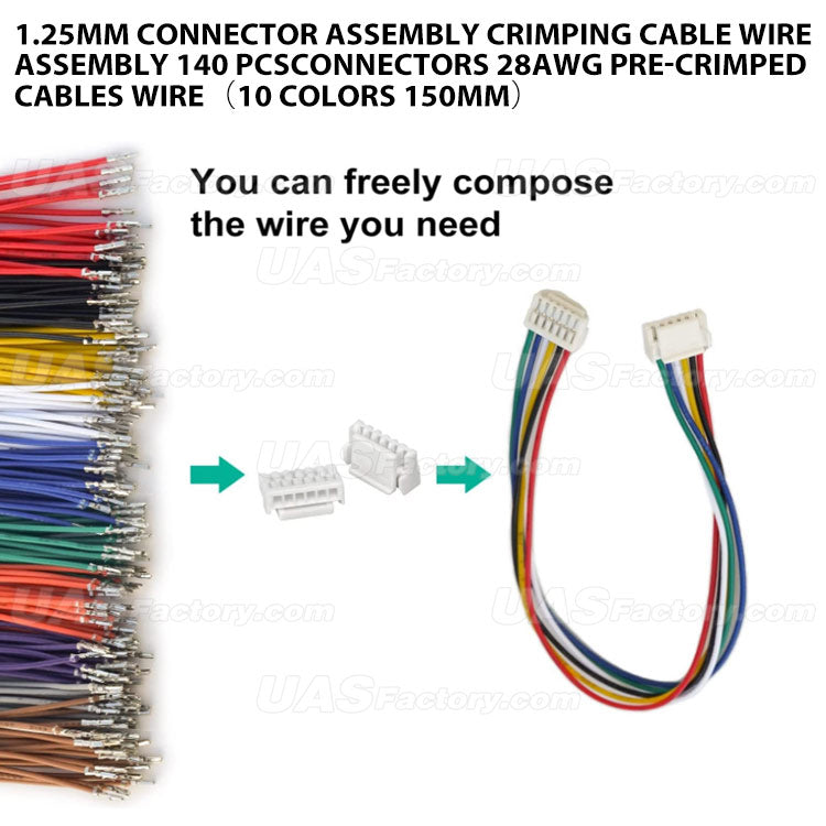 1.25MM Connector assembly crimping cable wire assembly 140 pcsconnectors 28AWG Pre-Crimped Cables Wire（10 Colors 150mm）