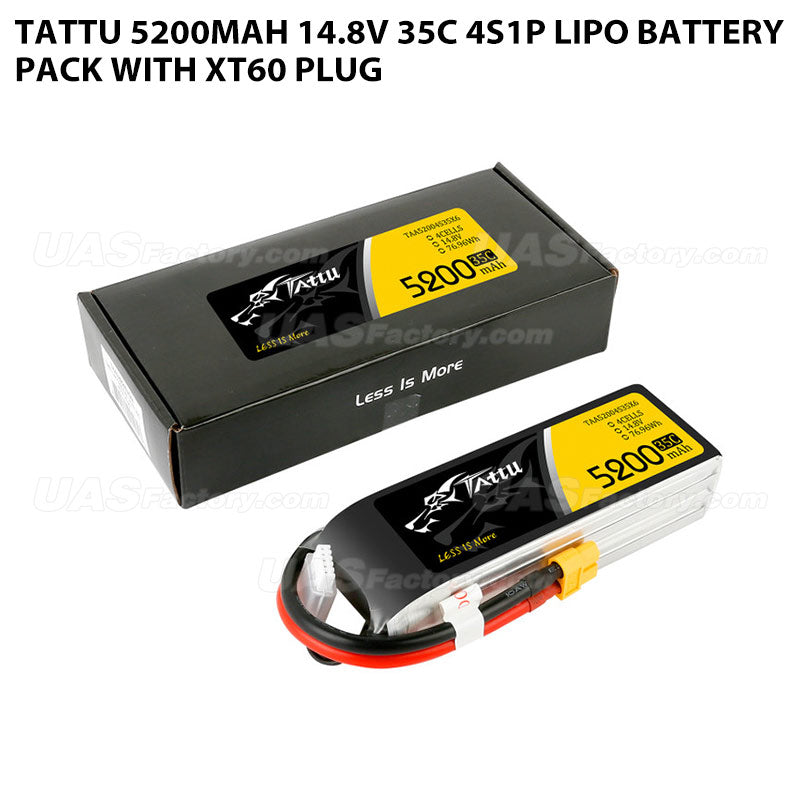 Tattu 5200mAh 14.8V 35C 4S1P Lipo Battery Pack With XT60 Plug