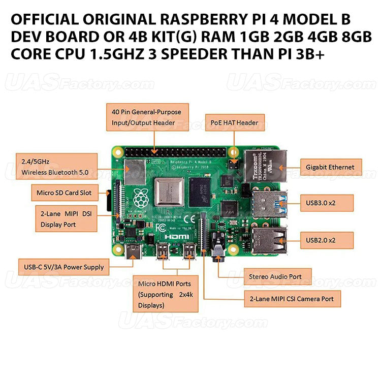 Official Original Raspberry Pi 4 Model B Dev Board or 4b Kit(G) RAM 1GB 2GB 4GB 8GB Core CPU 1.5Ghz 3 Speeder Than Pi 3B+