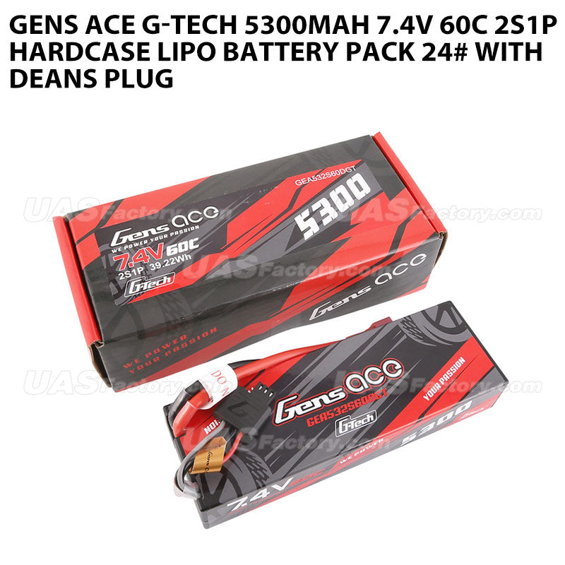 Gens Ace G-Tech 5300mAh 7.4V 60C 2S1P HardCase Lipo Battery Pack 24# With Deans Plug