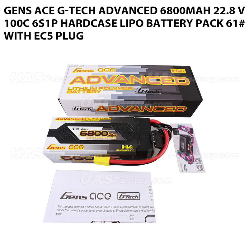 Gens Ace G-Tech Advanced 6800mAh 22.8 V 100C 6S1P HardCase Lipo Battery Pack 61# With EC5 Plug