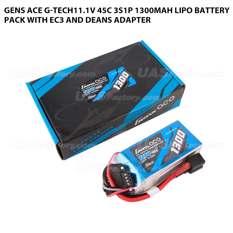 Gens Ace G-Tech11.1V 45C 3S1P 1300mAh Lipo Battery Pack With EC3 And Deans Adapter