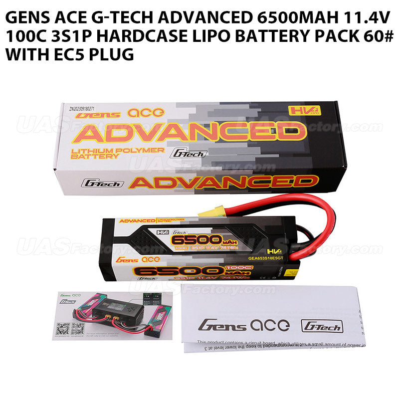 Gens Ace G-Tech Advanced 6500mAh 11.4V 100C 3S1P HardCase Lipo Battery Pack 60# With EC5 Plug