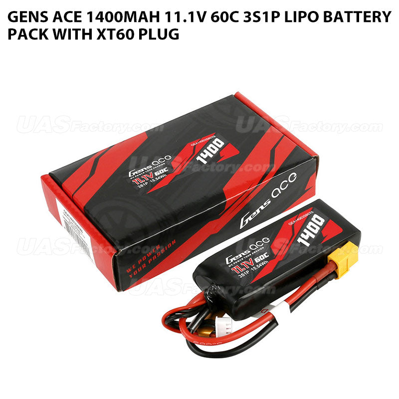 Gens Ace 1400mAh 11.1V 60C 3S1P Lipo Battery Pack With XT60 Plug