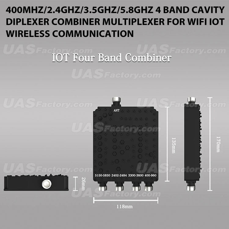 400MHz/2.4GHz/3.5GHz/5.8GHz 4 Band Cavity Diplexer Combiner Multiplexer For WiFi IOT Wireless Communication