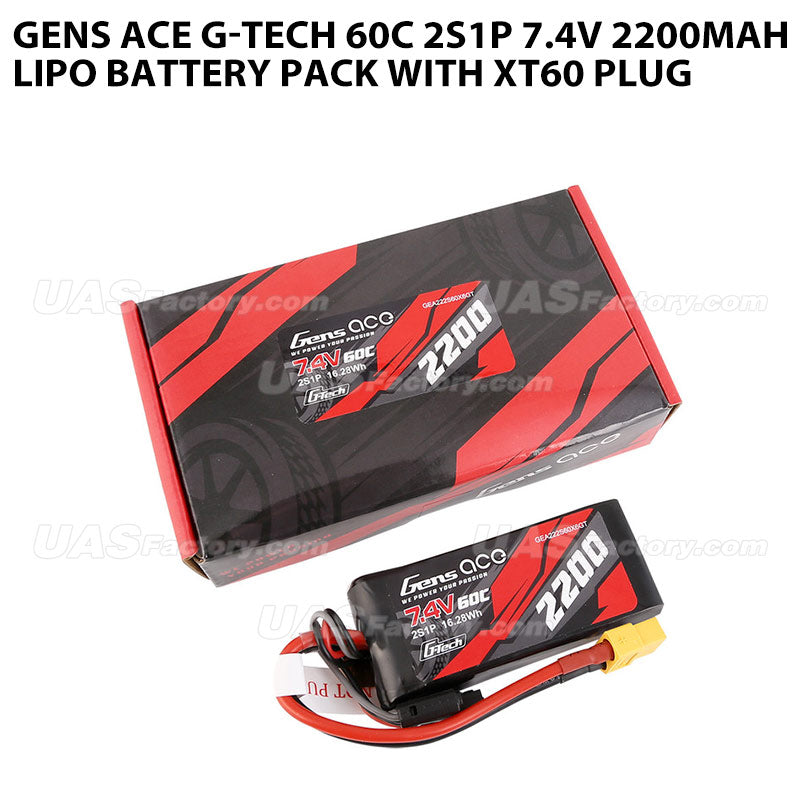 Gens Ace G-Tech 60C 2S1P 7.4V 2200mah Lipo Battery Pack With XT60 Plug