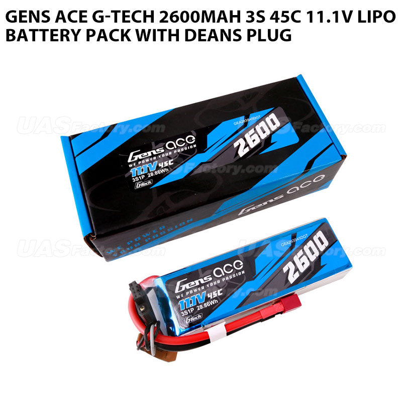 Gens Ace G-Tech 2600mAh 3S 45C 11.1V Lipo Battery Pack With Deans Plug