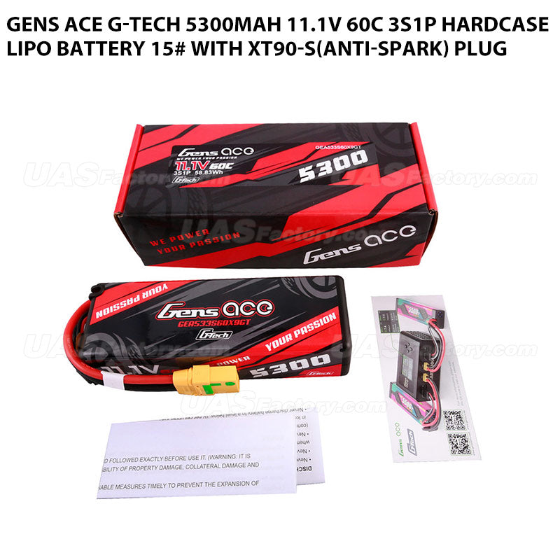 Gens Ace G-Tech 5300mAh 11.1V 60C 3S1P HardCase Lipo Battery 15# With XT90-S(Anti-Spark) Plug