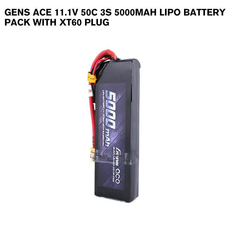 Gens Ace 11.1V 50C 3S 5000mAh Lipo Battery Pack With XT60 Plug