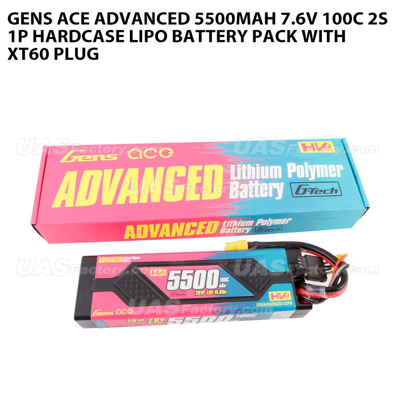 Gens Ace Advanced 5500mAh 7.6V 100C 2S1P HardCase Lipo Battery Pack With XT60 Plug