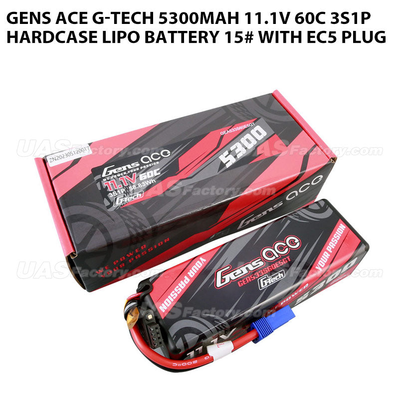 Gens Ace G-Tech 5300mAh 11.1V 60C 3S1P HardCase Lipo Battery 15# With EC5 Plug