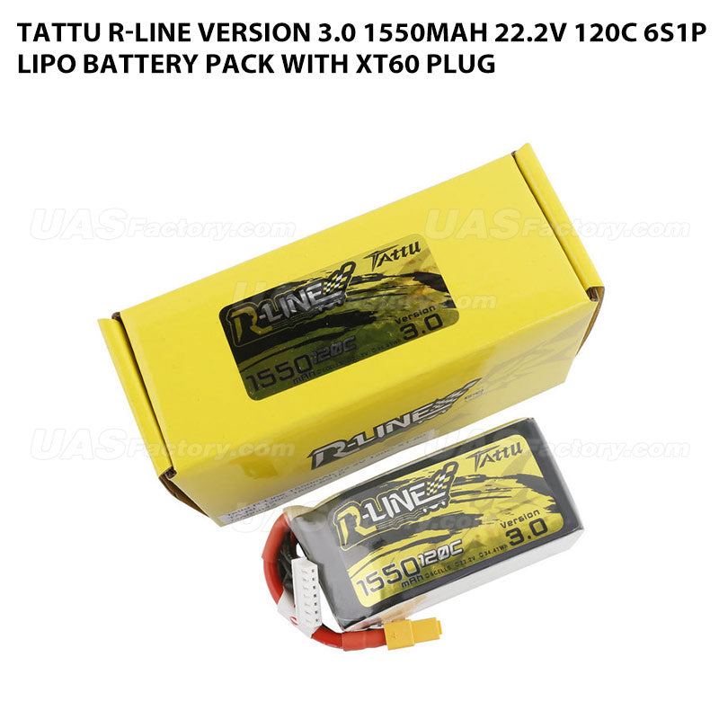 Tattu R-Line Version 3.0 1550mAh 22.2V 120C 6S1P Lipo Battery Pack With XT60 Plug