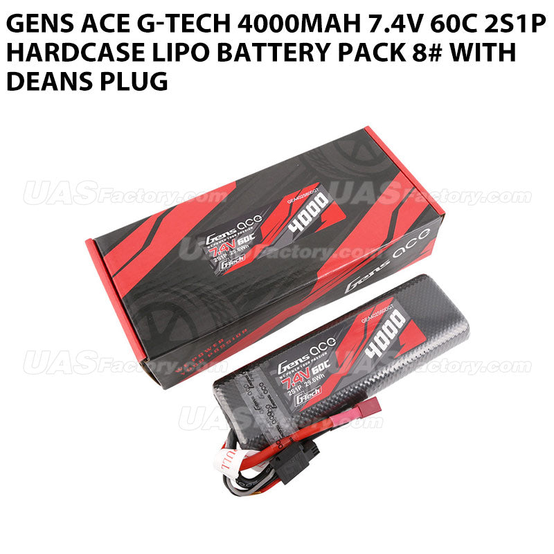 Gens Ace G-Tech 4000mAh 7.4V 60C 2S1P HardCase Lipo Battery Pack 8# With Deans Plug