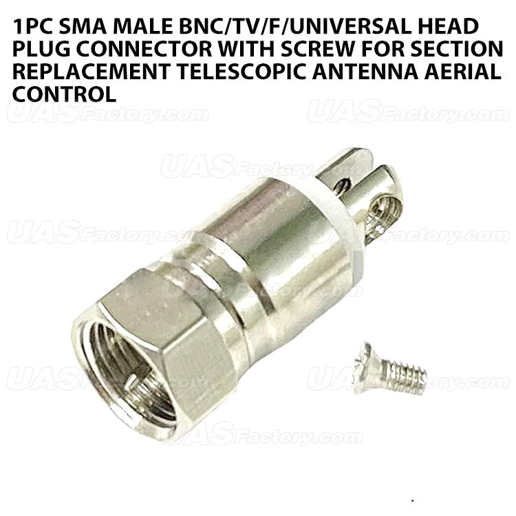 1pc SMA Male BNC/TV/F/Universal Head Plug Connector with Screw for Section Replacement Telescopic Antenna Aerial Control