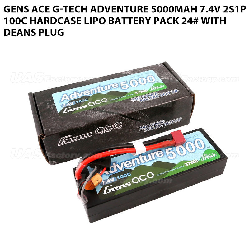 Gens Ace G-Tech Adventure 5000mAh 7.4V 2S1P 100C HardCase Lipo Battery Pack 24# With Deans Plug