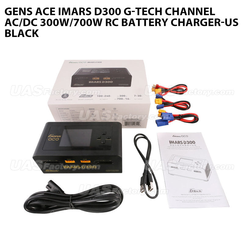 Gens Ace IMARS D300 G-Tech Channel AC/DC 300W/700W RC Battery Charger-US Black